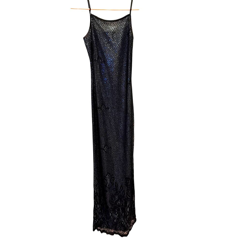 Y2K Vintage 90s Long Dress Womens Size 3/4 LA Glow Navy Blue Shimmery Maxi Dress